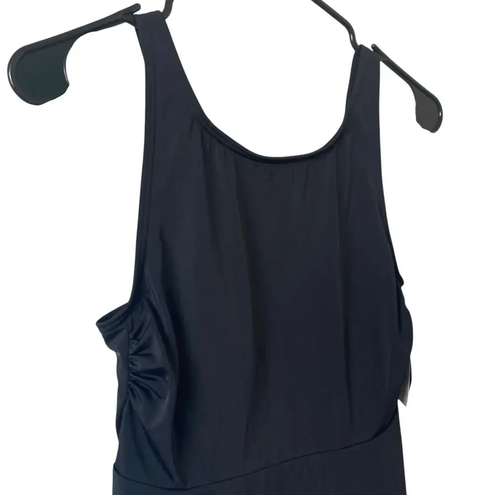 NEW LAND'S END Adjustable Flutter Tankini Top Size Small Black Sporty Modest